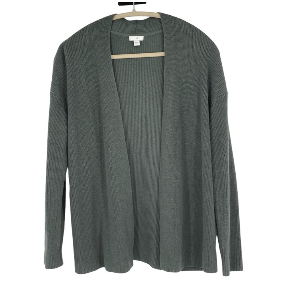 J Jill Size Small Green Cotton/Viscose/Rayon Ribbed Open Long Line Cardigan
